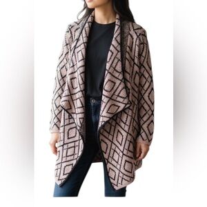 Bar III Pink Black Geometric Open Front Cardigan Sweater Size‎ S